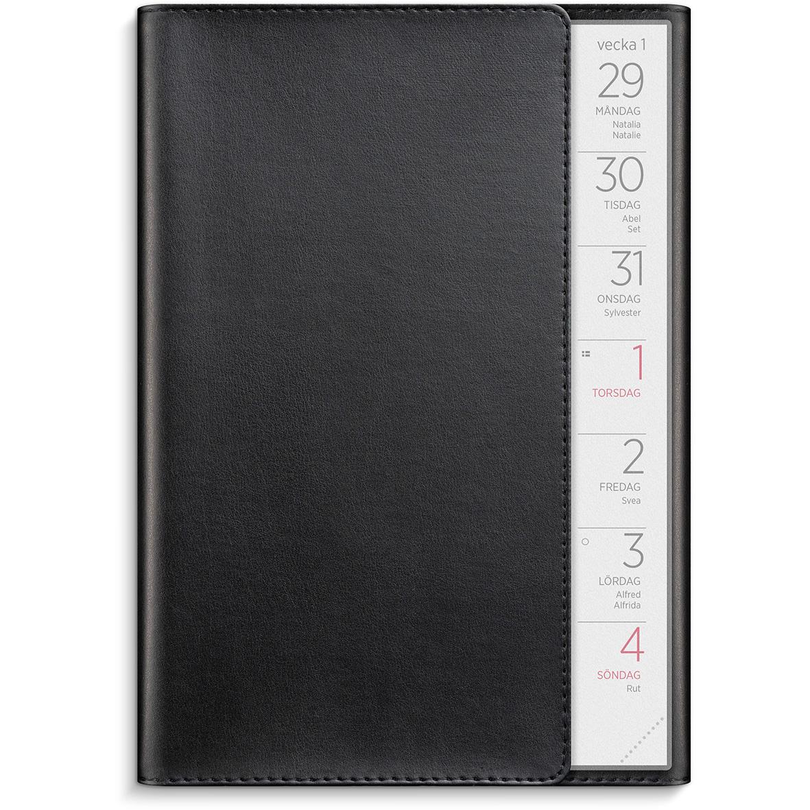 Almanacka 1107 Stor Veckokalender svart konstläder 2021 16010375_1