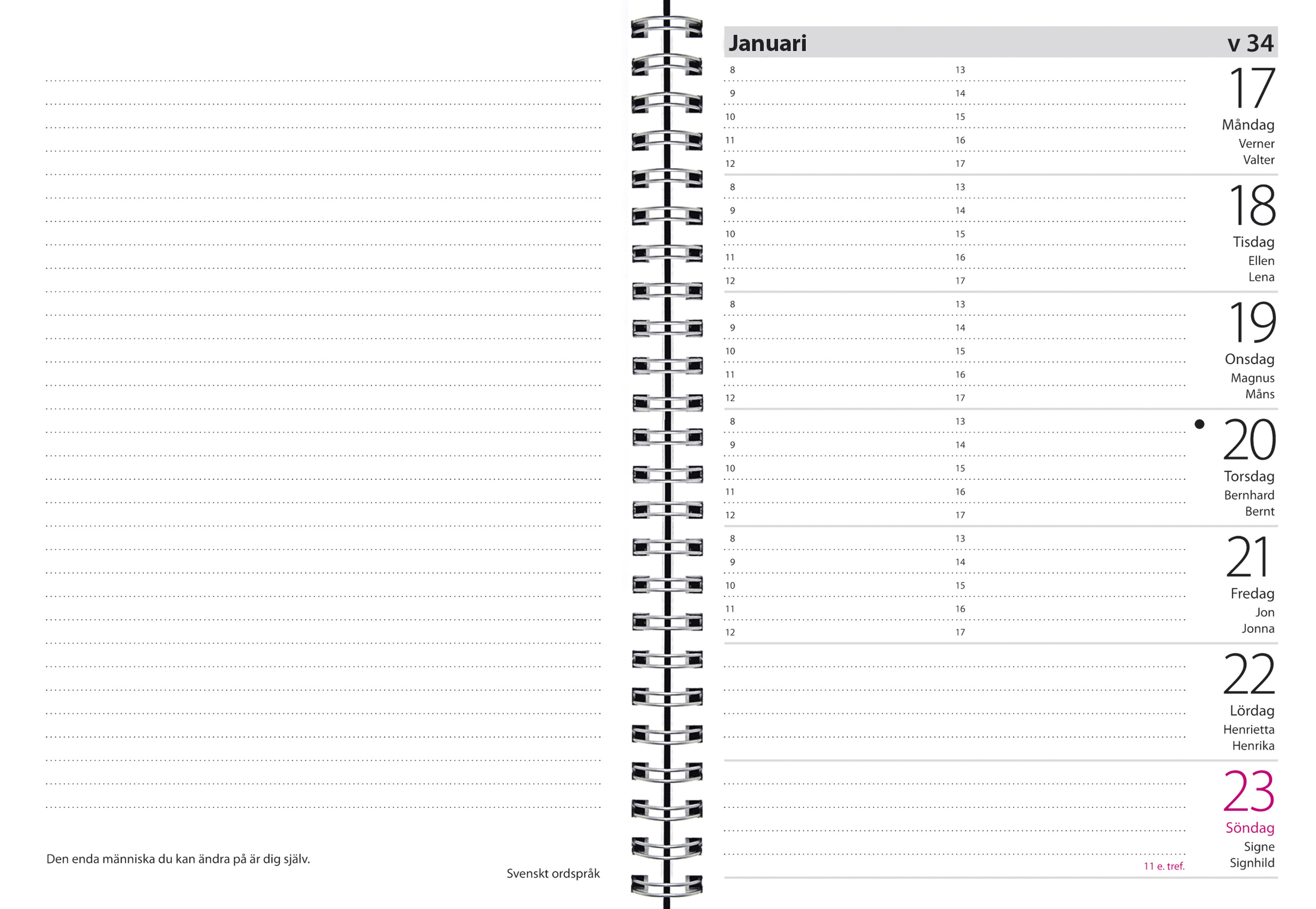 Almanacka 1197 Liten Veckokalender svart konstläder 2021 16010383_2