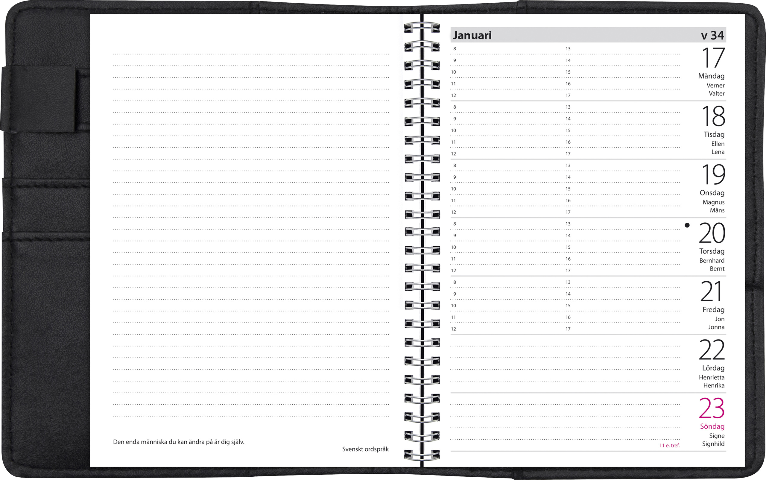 Almanacka 5850 Liten Veckokalender svart konstläder 2021 16010386_2