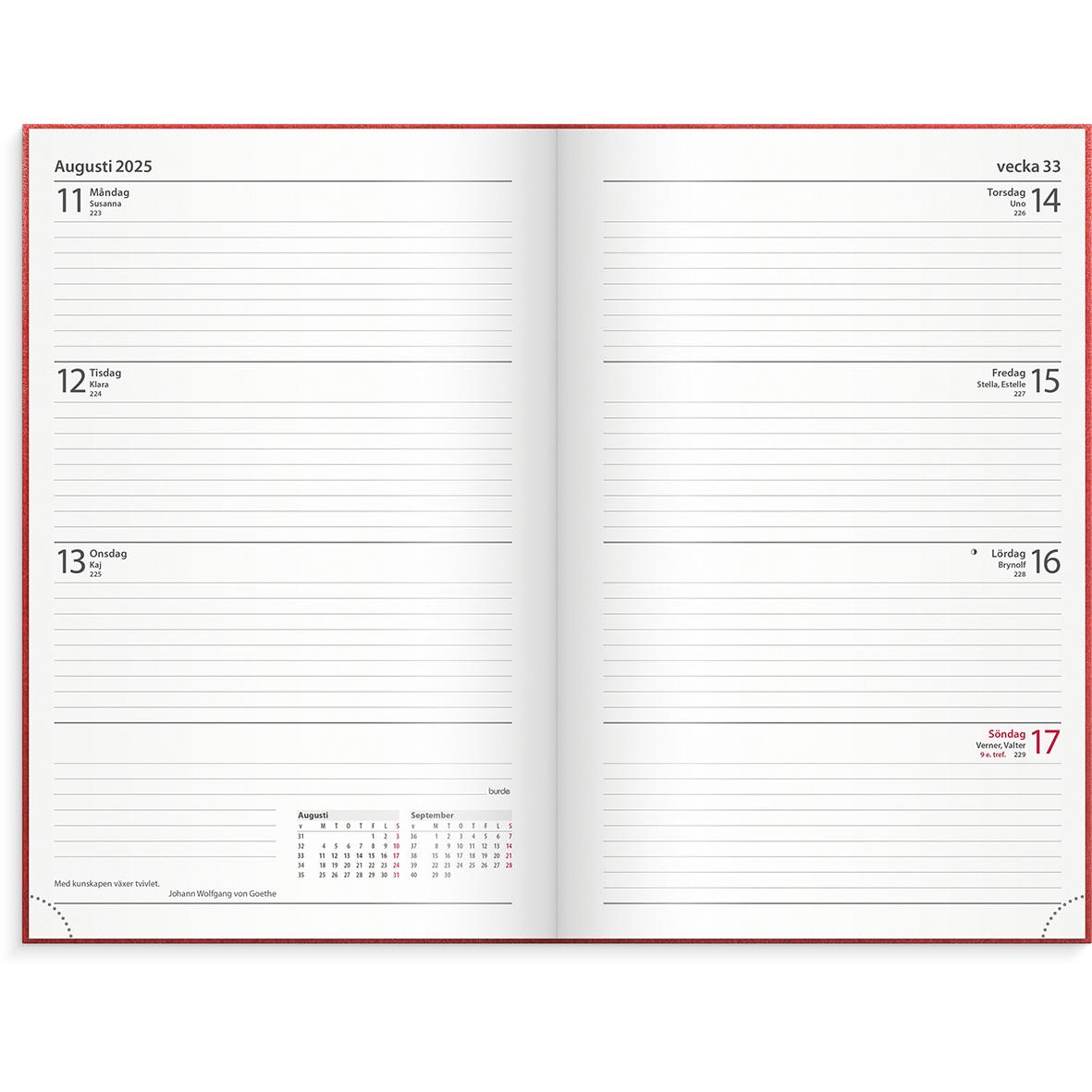 Almanacka Burde 1087 Dagbokskalender Konstläder Inbunden 2024 Röd 16010396_2