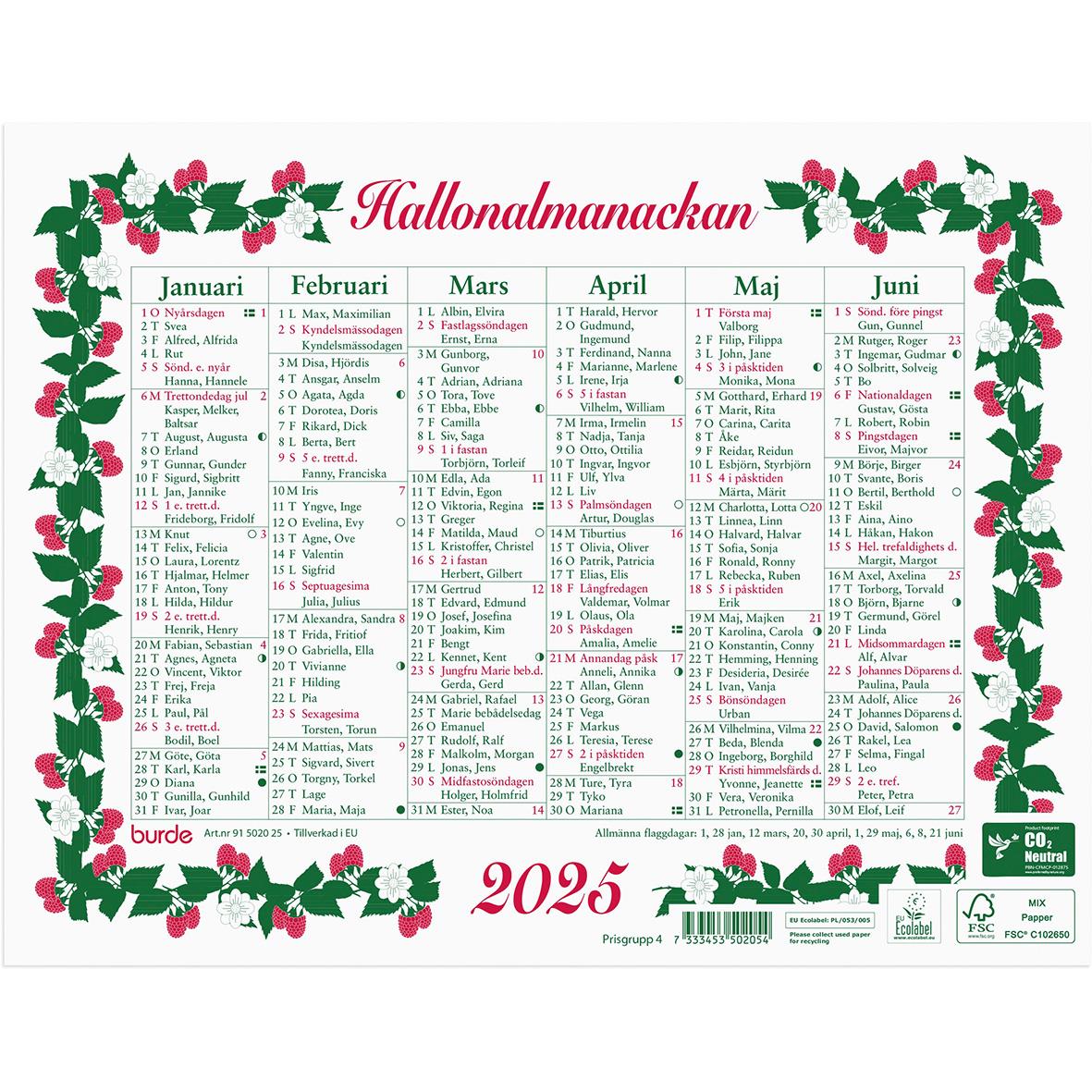 Almanacka Burde 5020 Lilla Hallonalmanackan 2024 16030199