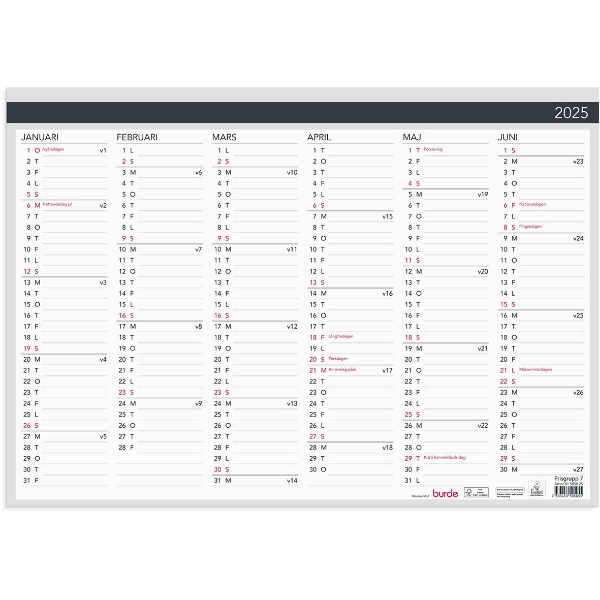 Almanacka Burde 5050 Väggblad Elegant 2024 420x297mm 16030202