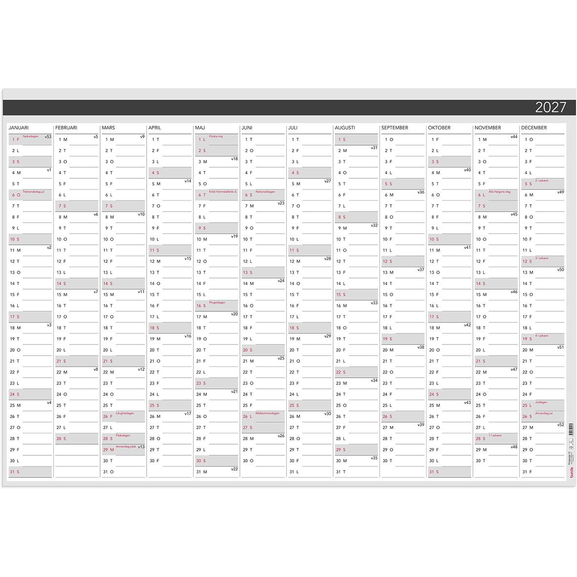 Almanacka Burde 5055 Väggblad Elegant 2025 980x680mm AllOffice