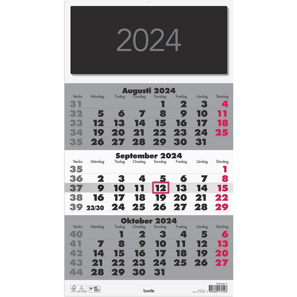 Väggkalender Burde 1745 Triplaner Elegant 2022 16030219