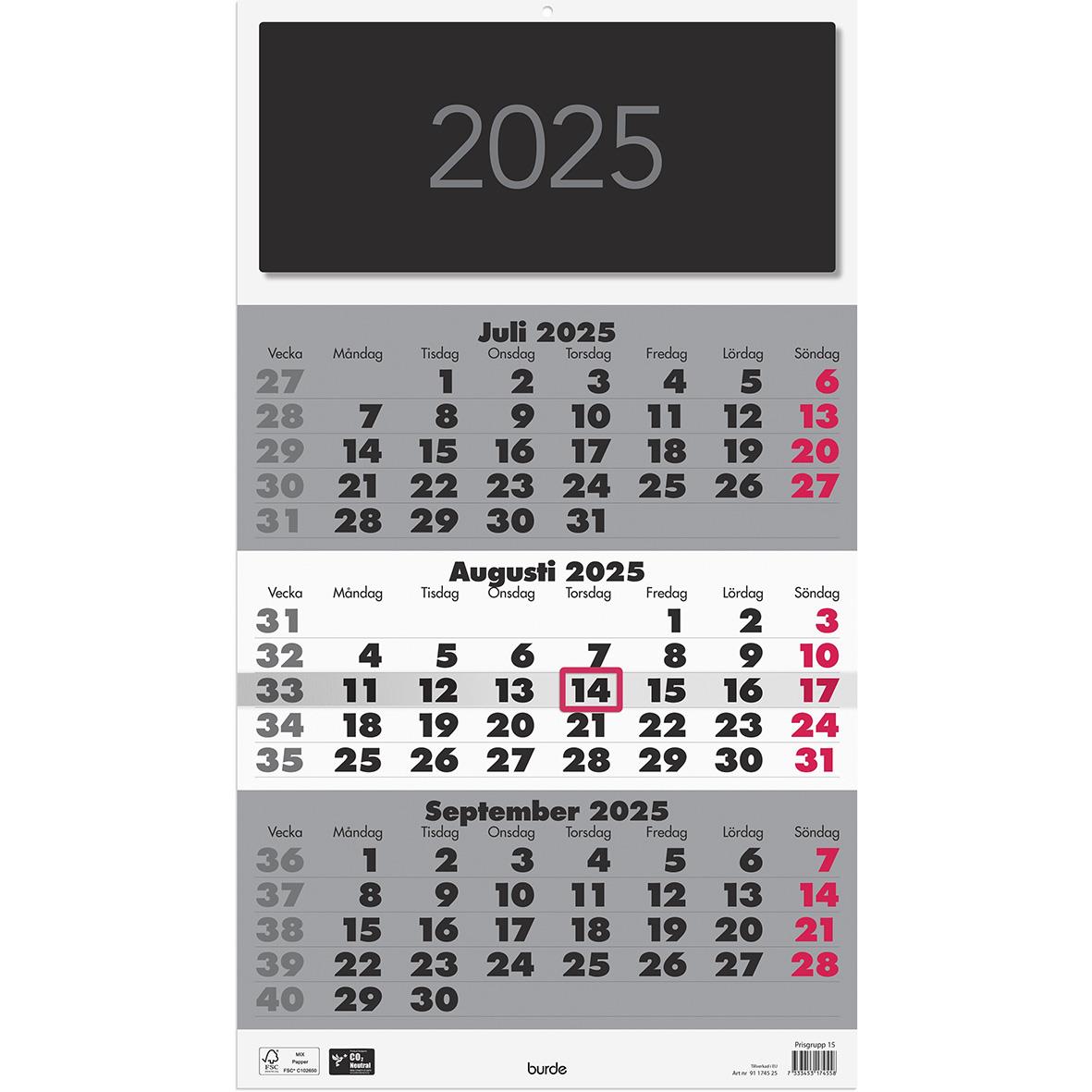 Väggkalender Burde 1745 Triplaner Elegant 2024 16030219
