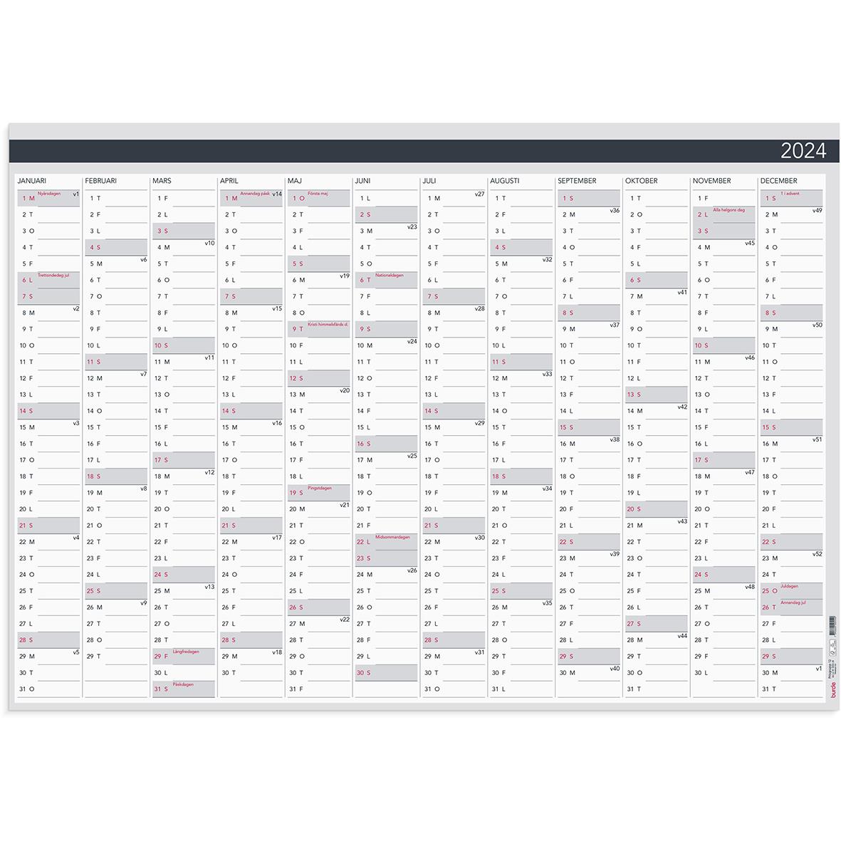Almanacka Burde 5055 Väggblad Elegant 2024 980x680mm | AllOffice