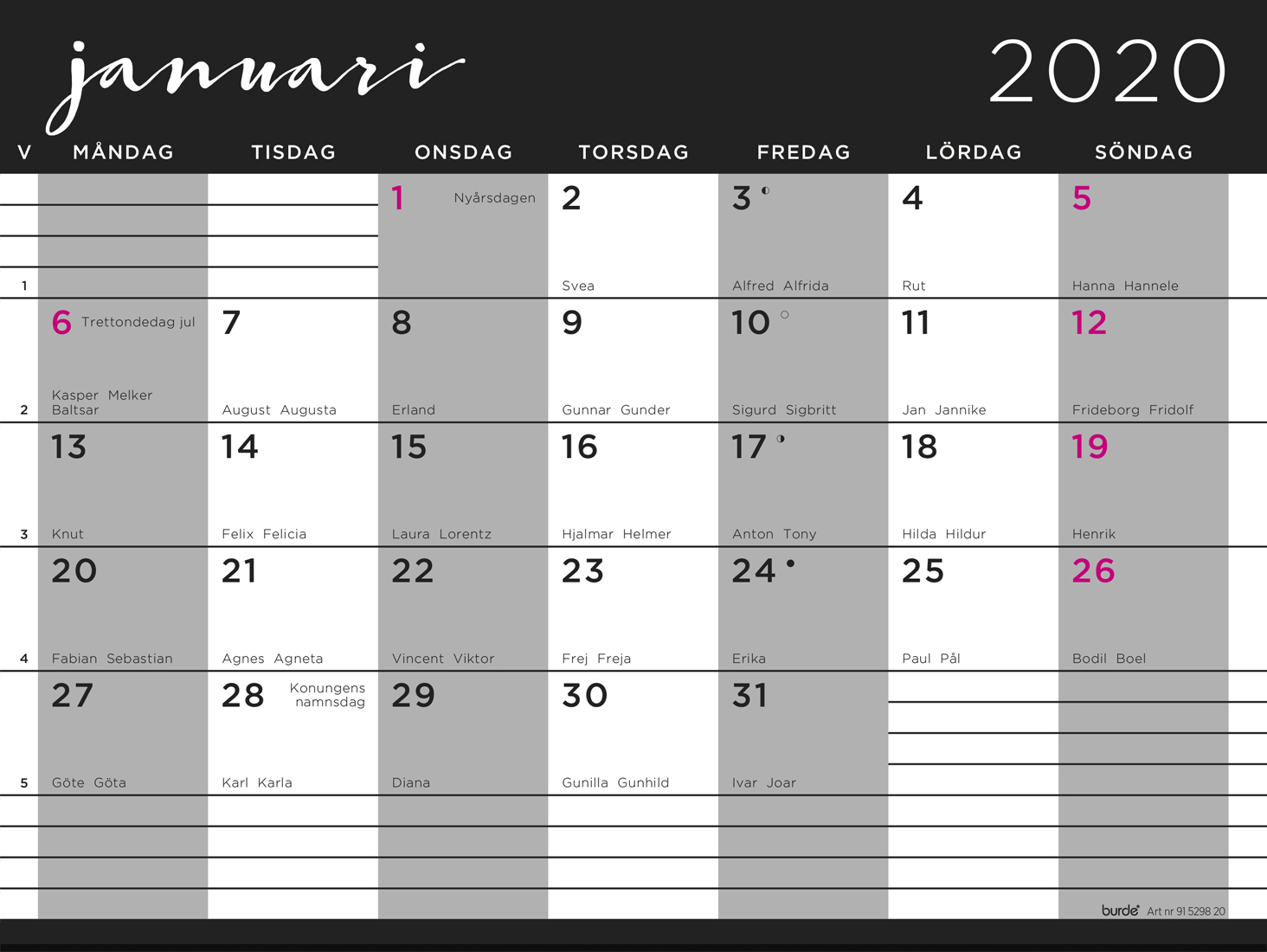 Almanacka 6381 Musmatta med månadsblock grafisk 2020 16041158