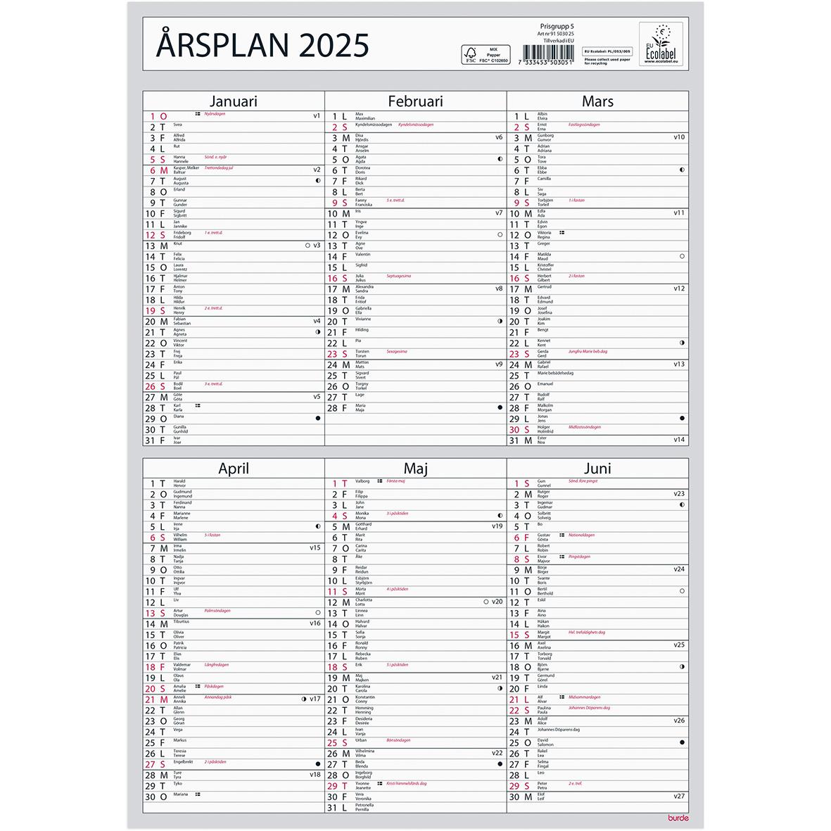 Almanacka Burde 5030 Årsplan 2024 AllOffice