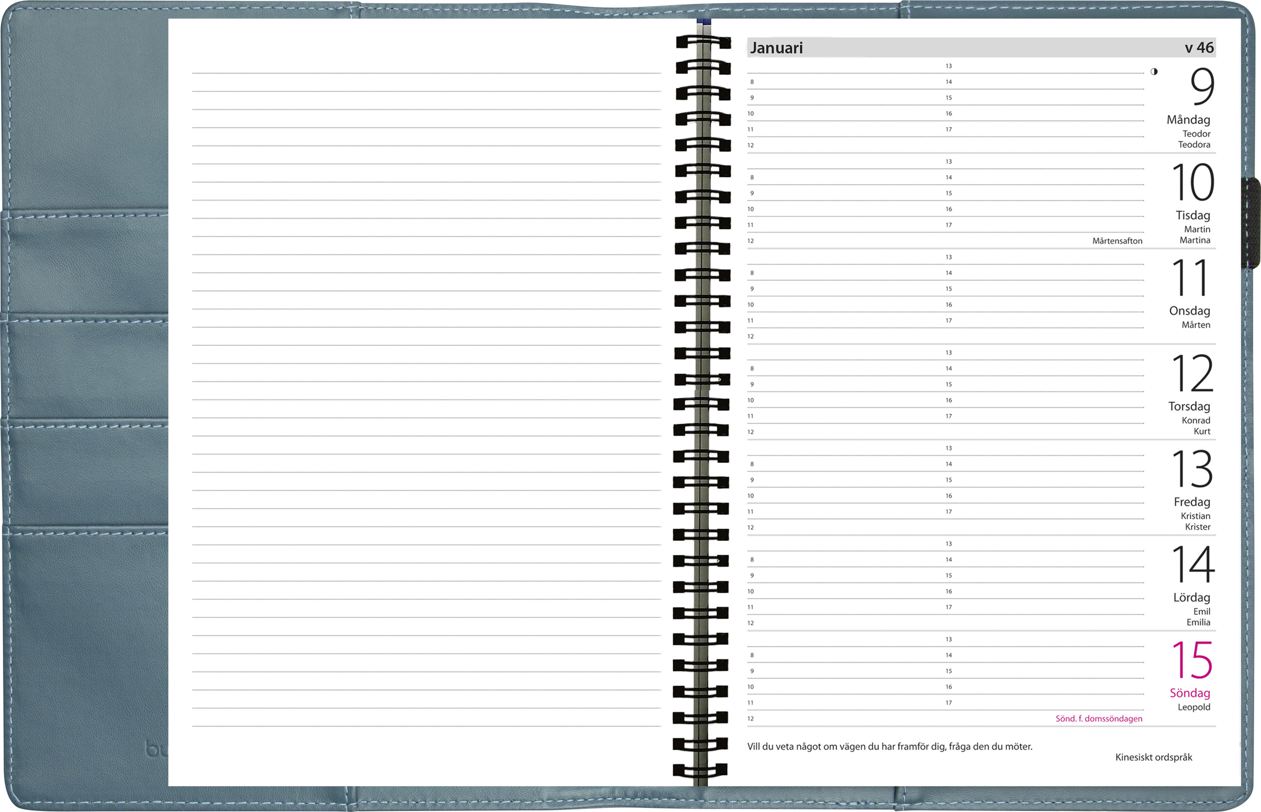 Almanacka 5308 Stor Veckokalender blått konstläder Alba 2021 16050598_4