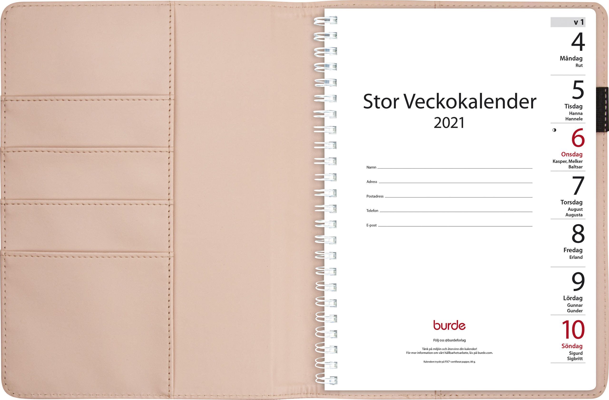 Almanacka 5708 Stor Veckokalender rosa konstläder 2021 16050614_2