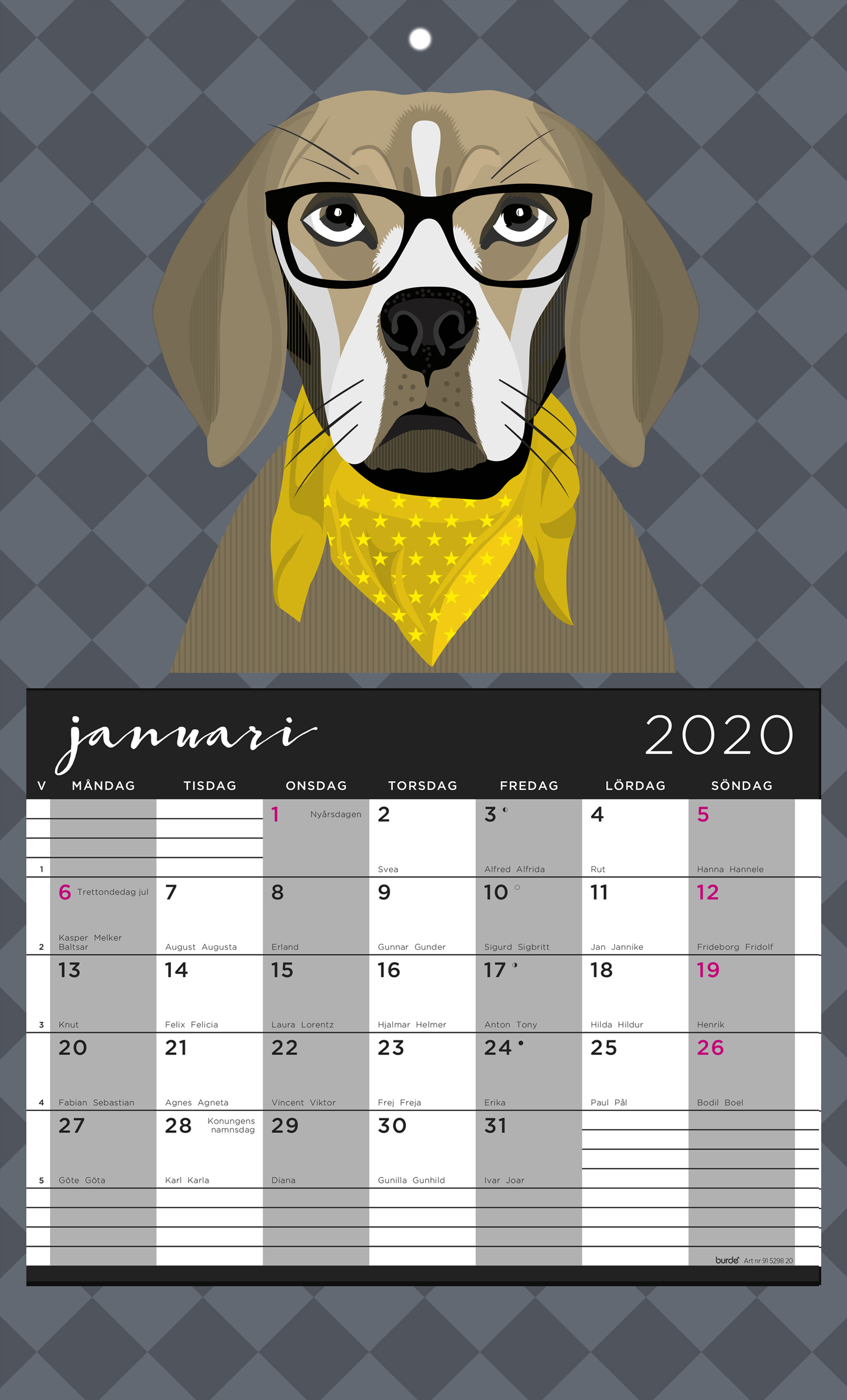 Väggkalender 1325 Hund med månadsblock 2020 16118845