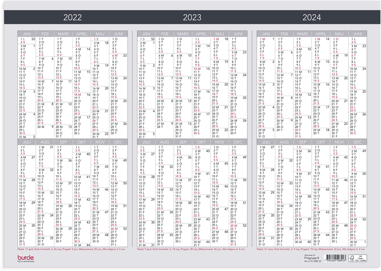 Almanacka 5089 Väggblad Flerårsöversikt 2021 16118855