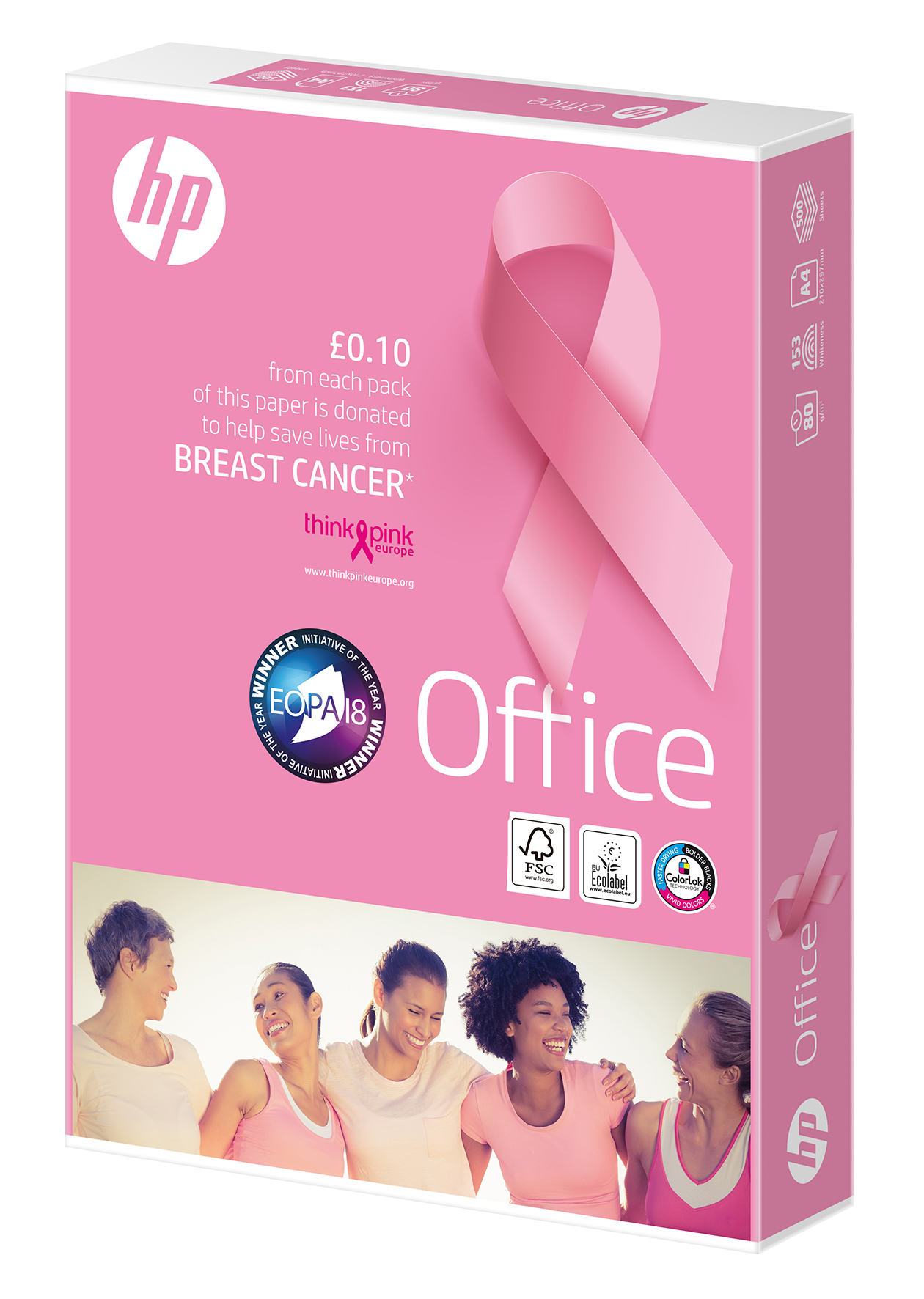 Kopieringspapper HP Rosa bandet 80g vitt ohålat A4 18010342_1