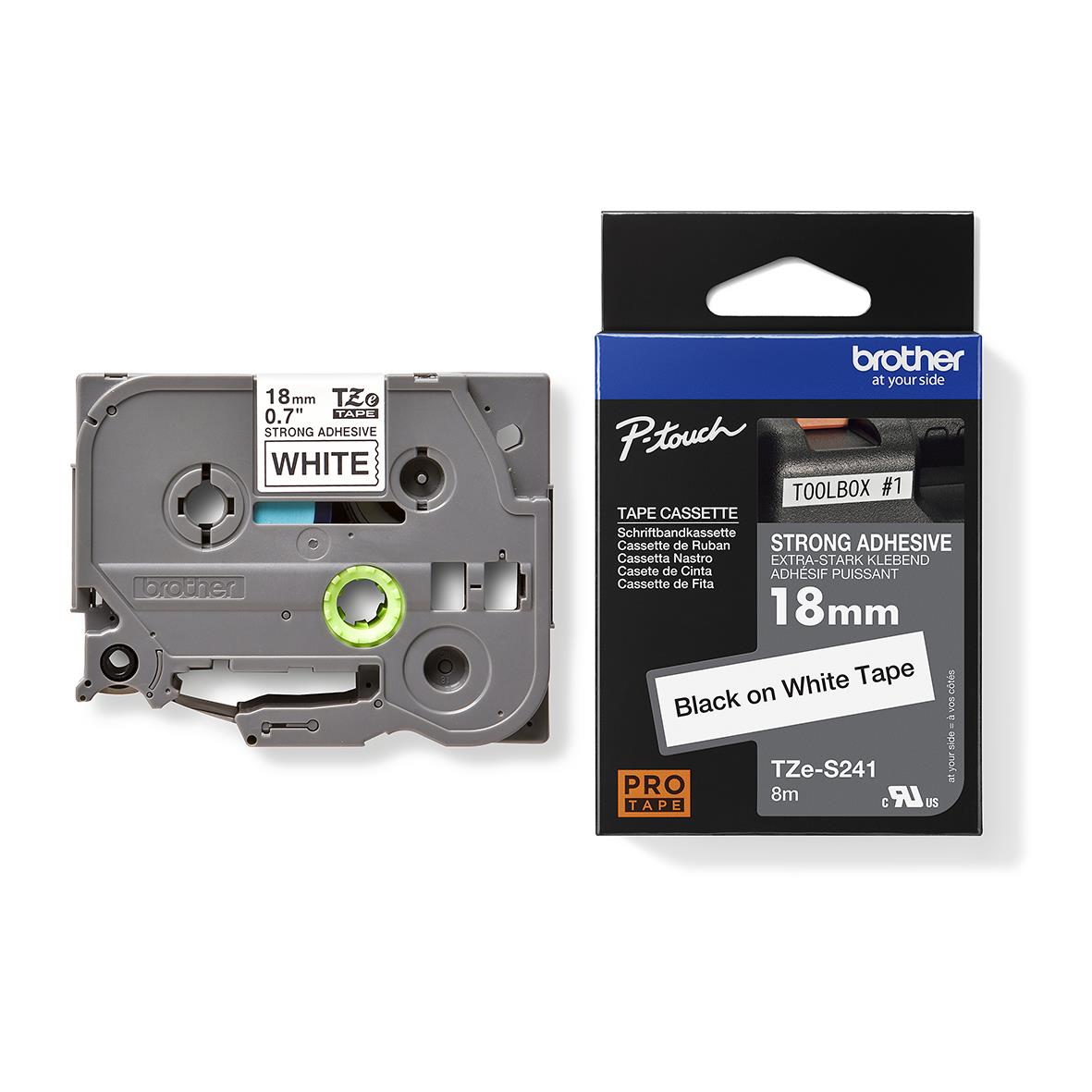 Märkband Brother Tze-S241 extra stark fästförmåga Svart/Vit 18mm 35260071