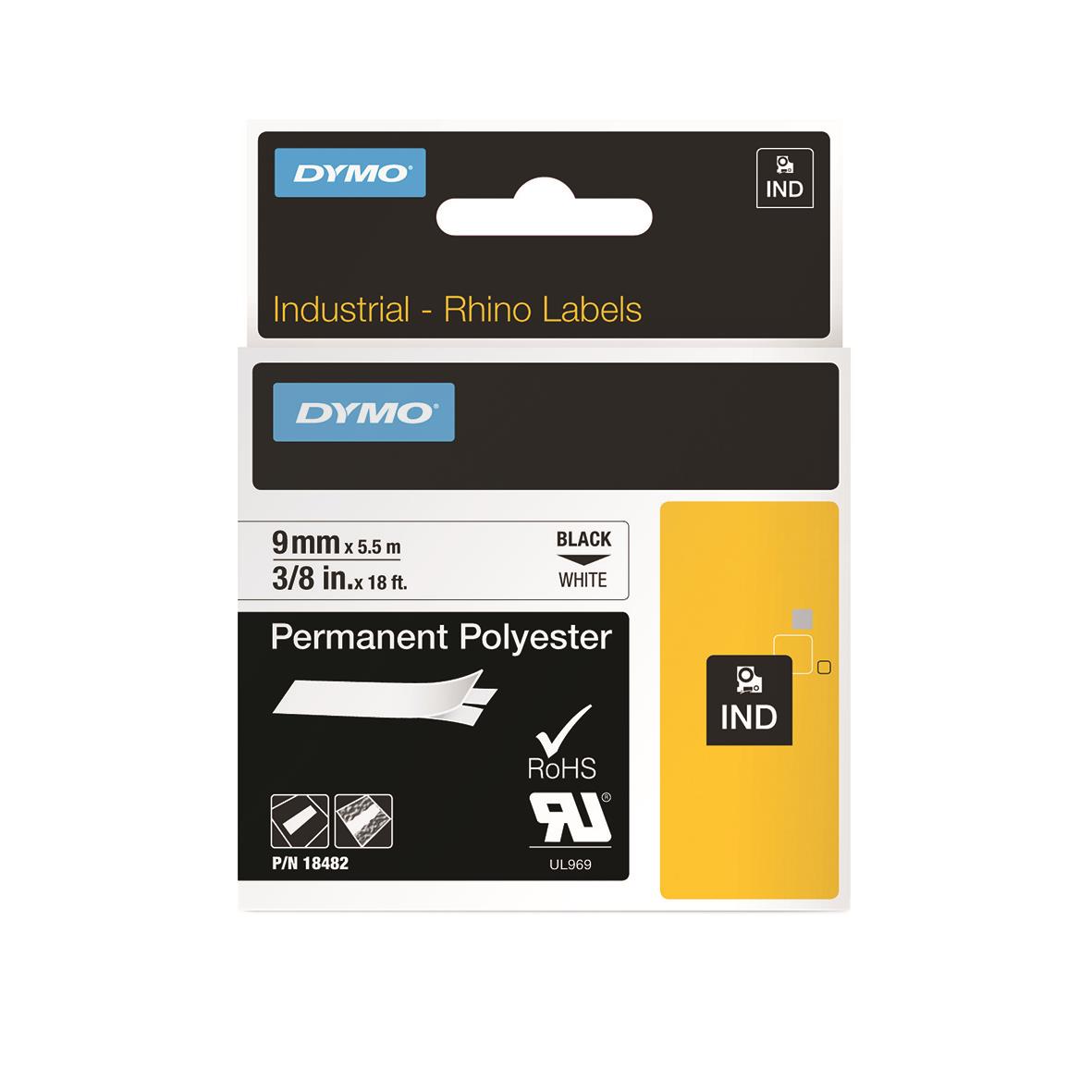Märkband Dymo Polyester Permanent 9mm svart/vit 5,5m 35270010_4