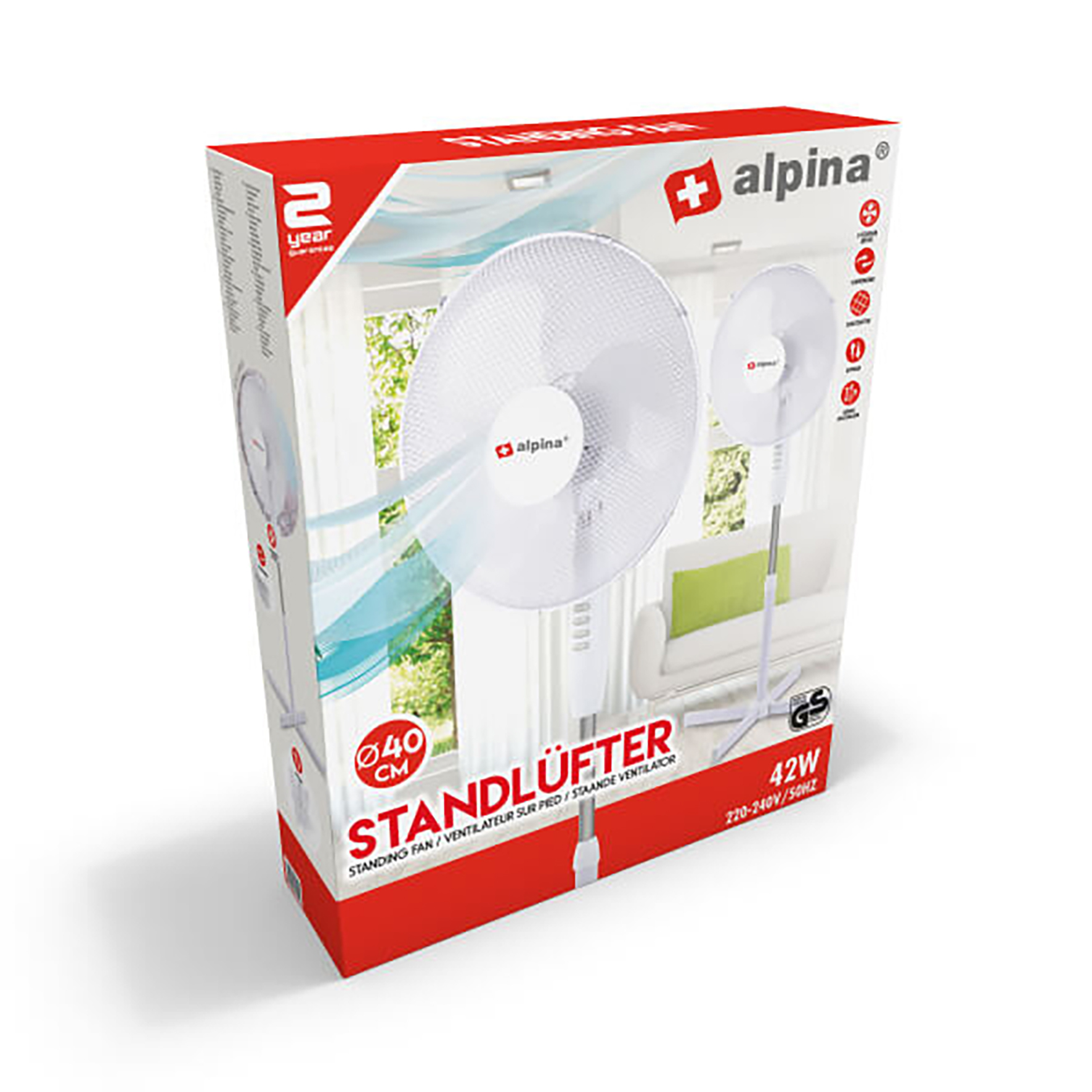 Golvfläkt Alpina 3 hastigheter på stativ 105-128cm diameter 40cm 39200055_2