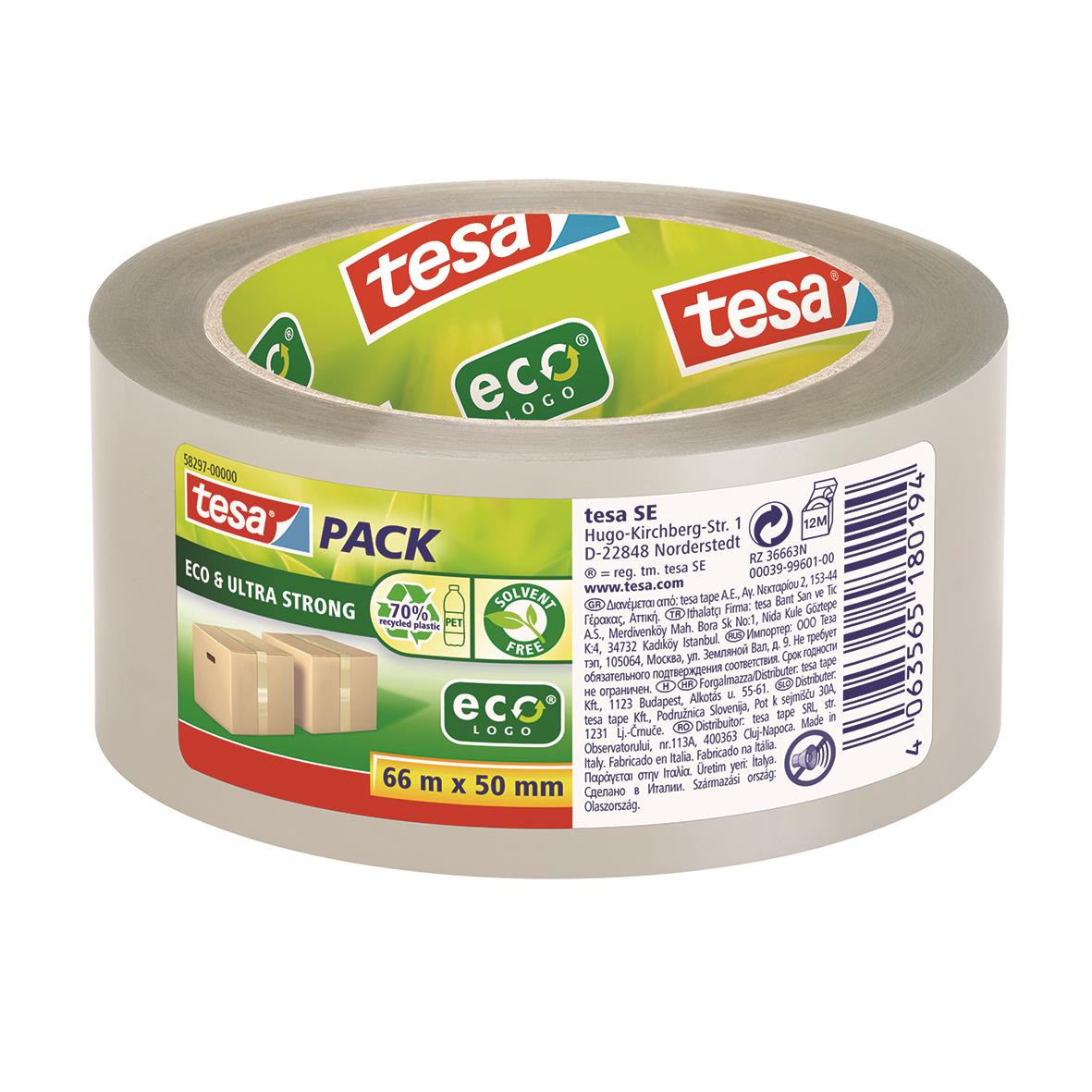 Packtejp Tesa 58297 Eco & Ultra Strong PET Transparent 50mm x 66m 42040302_1