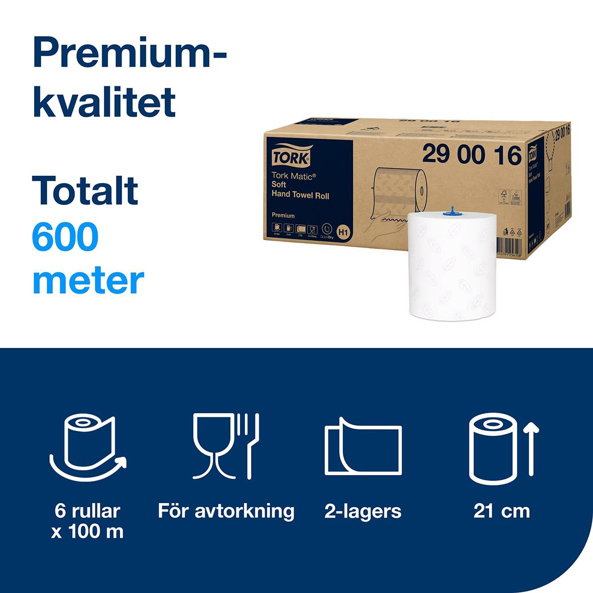 Pappershandduk Tork H1 Matic Prem 2-lg 210mm x 100m 50010004_2