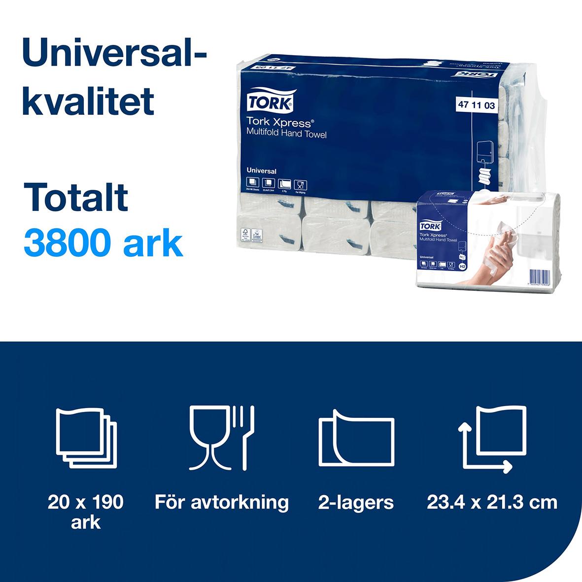 Pappershandduk Tork H2 Uni 2-lg 213x234mm 50010047_2