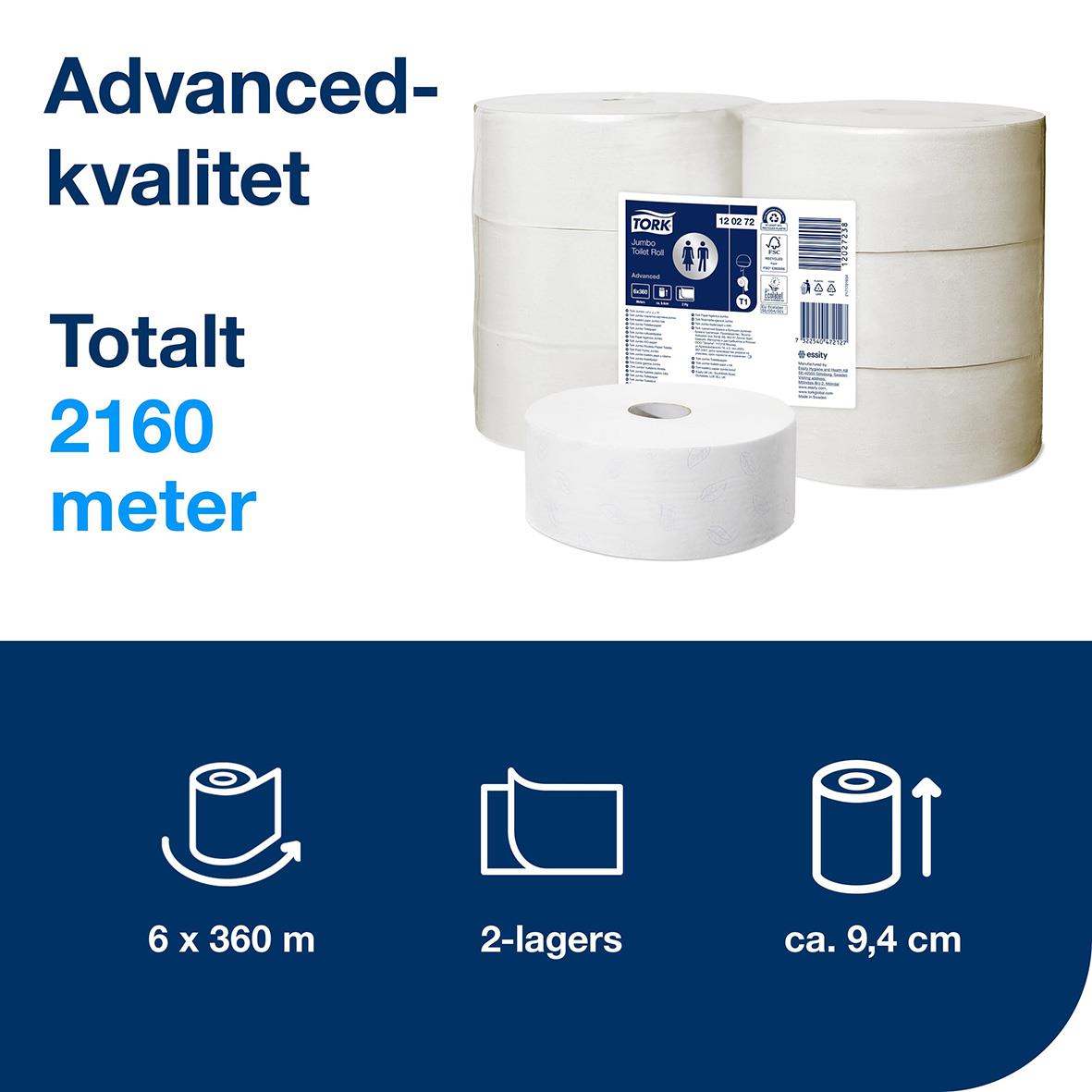 Toalettpapper Tork T1 Jumbo Advanced 2-lg Vit 360m 50030015_2
