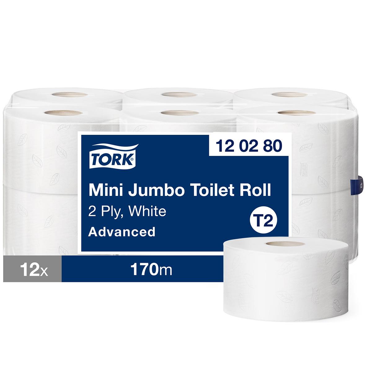 Toalettpapper Tork T2 Mini Jumbo Adv 2-lg Vit 170m 50030016_1
