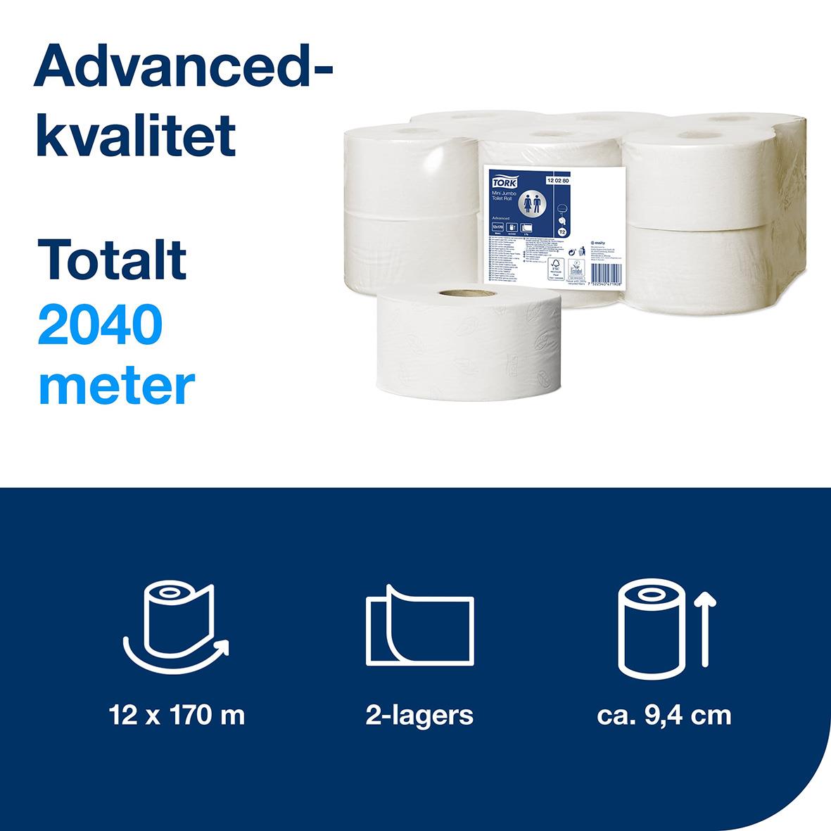 Toalettpapper Tork T2 Mini Jumbo Adv 2-lg Vit 170m 50030016_2