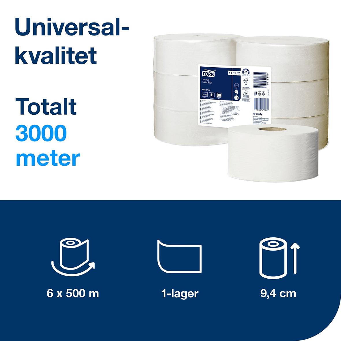 Toalettpapper Tork T1 Jumbo Universal 1-lg Vit 500m 50030033_2