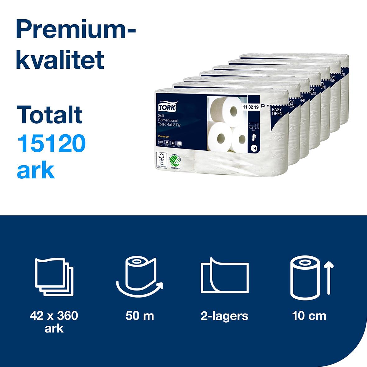 Toalettpapper Tork T4 Premium 2-lg Vit 50,4m 50030083_2