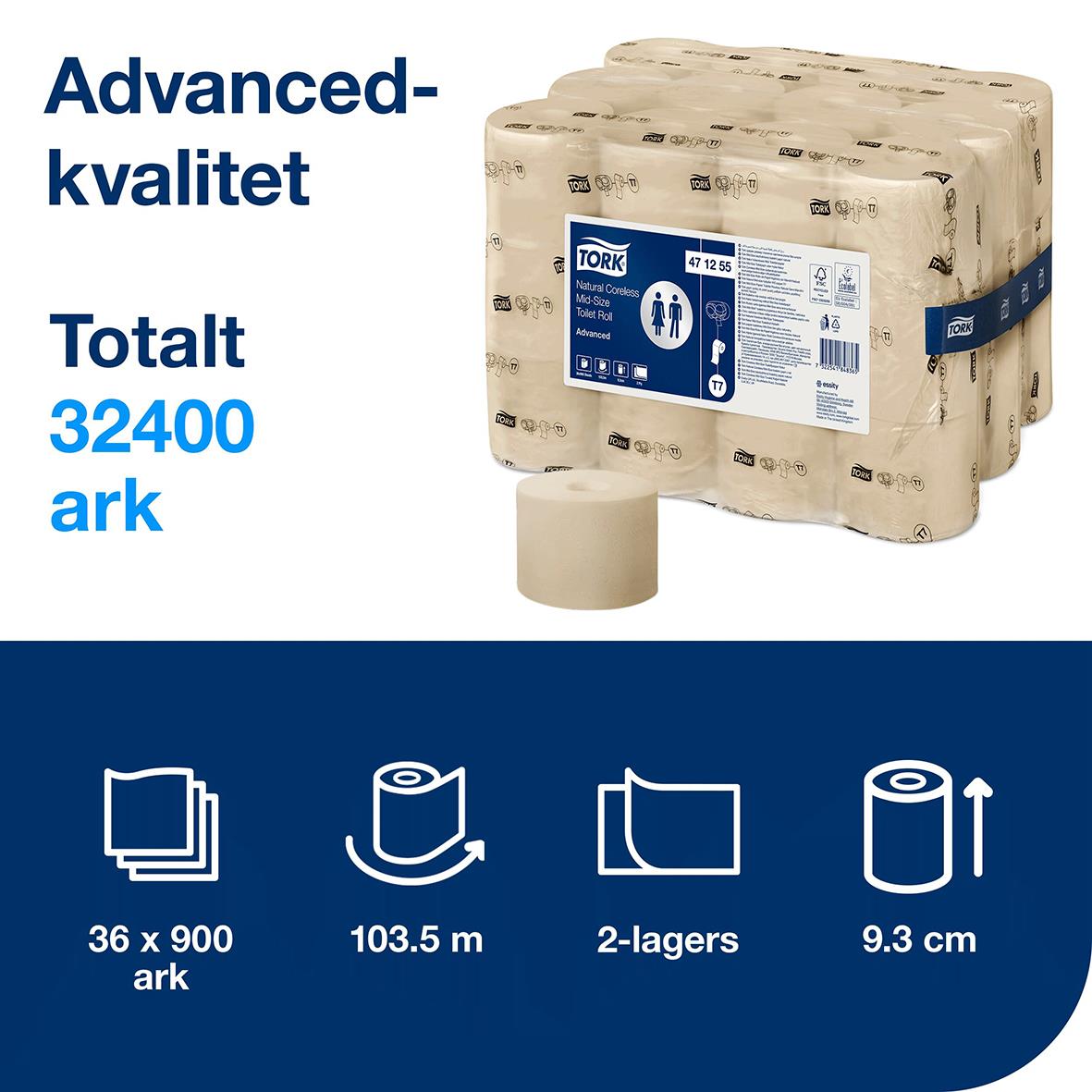 Toalettpapper Tork T7 Mjuk Mid-size Adv 2-lg Natur 103m 50030136_2