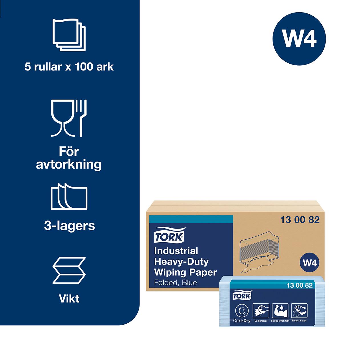 Rengöringsduk Tork W4 E kraftig 3-lg blå 324x385mm 50100051_3
