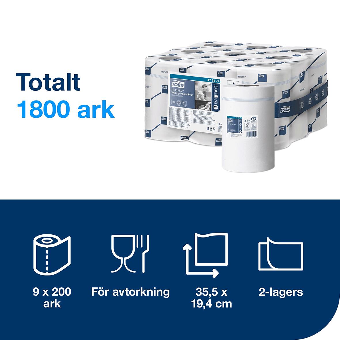 Torkrulle Tork M3 Reflex Advanced 2-lag vit 194mm x 67m 50100173_2