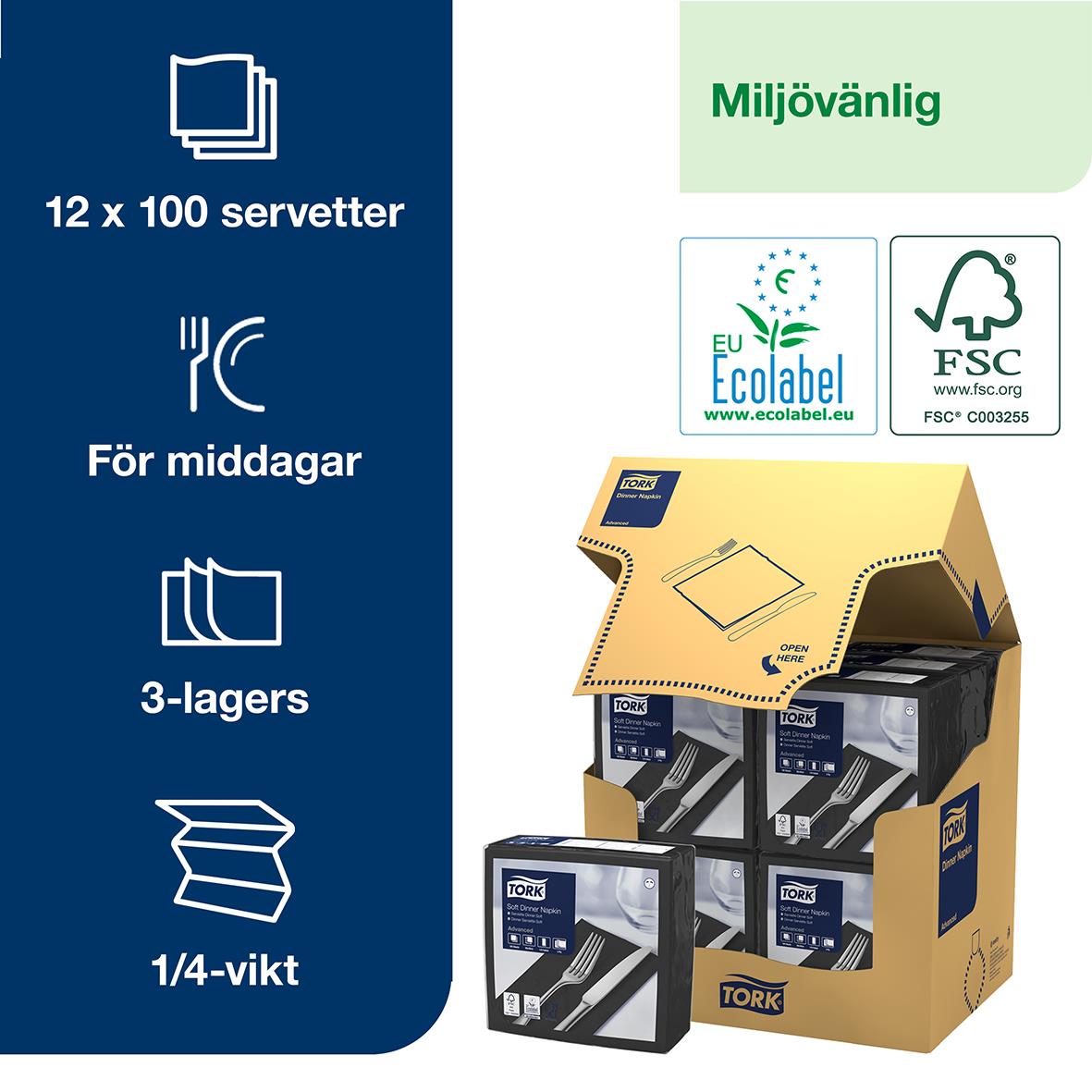 Servett Tork Soft 3-lag Svart 39,5x39cm 50250320_2