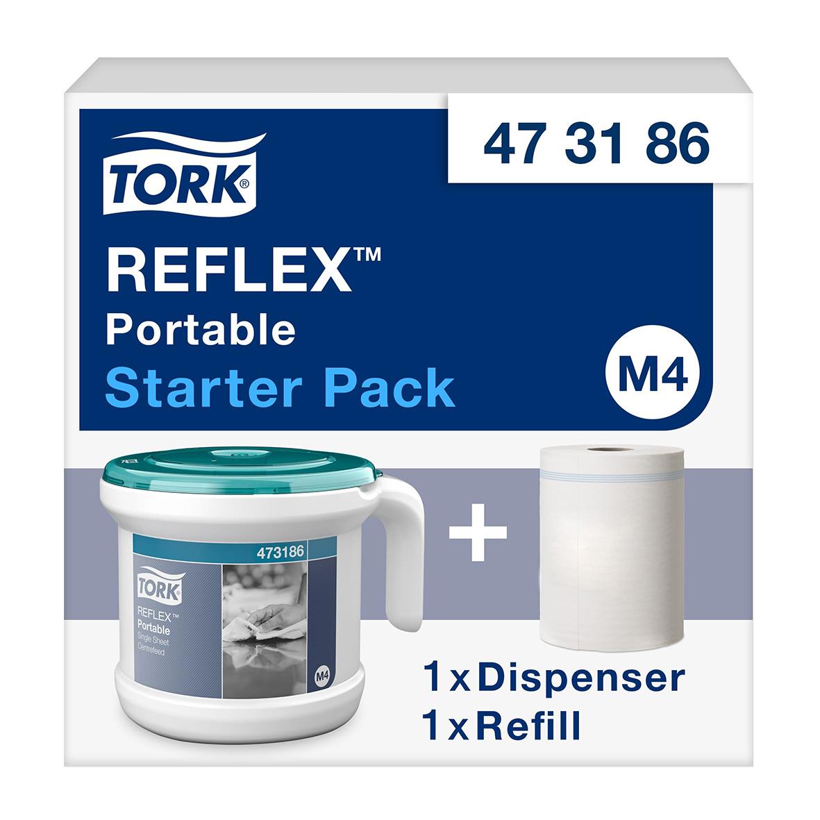 Dispenser Torkrulle Tork Reflex M4 Bärbar C-matad Startpack vit / turkos 50250390_1