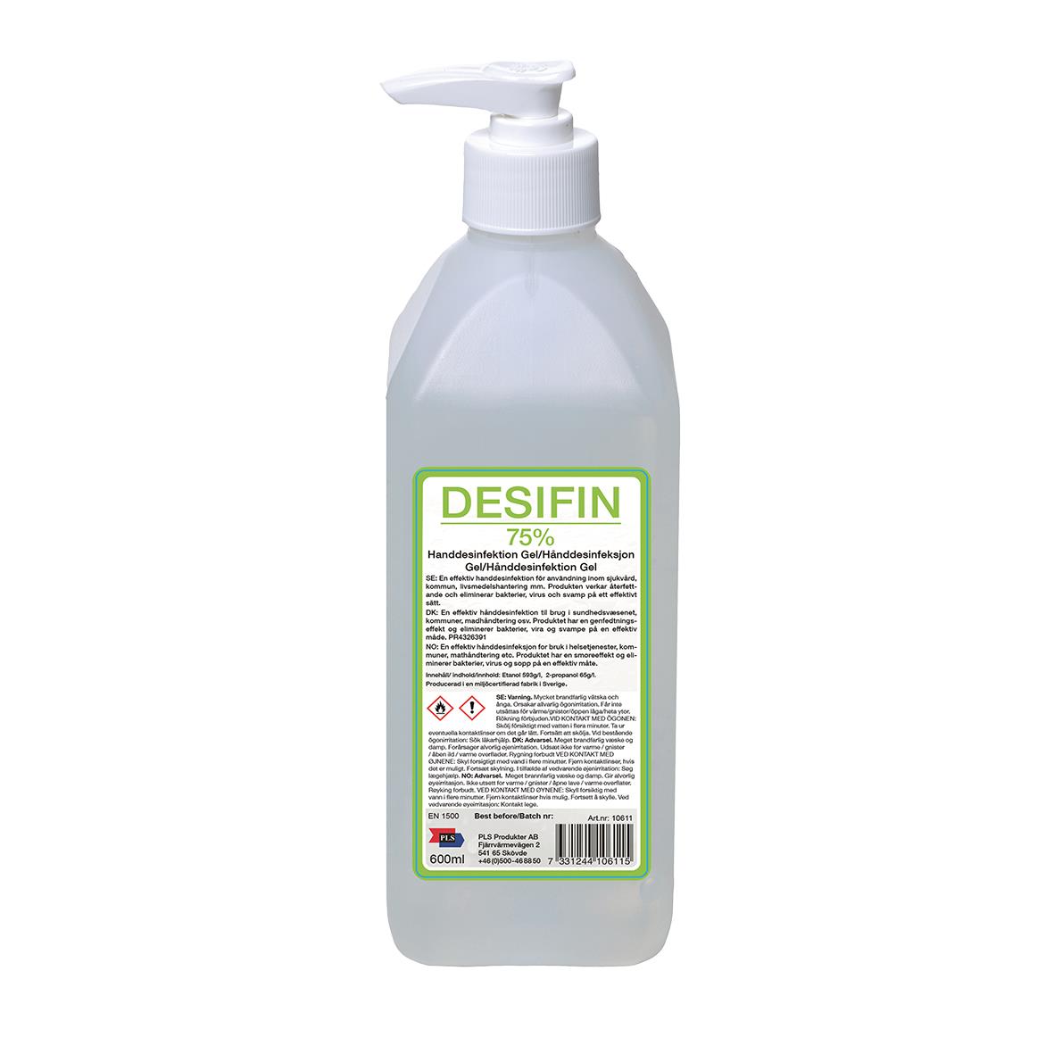 Handdesinfektion PLS Desifin alcogel 75% pump 600ml 51040025