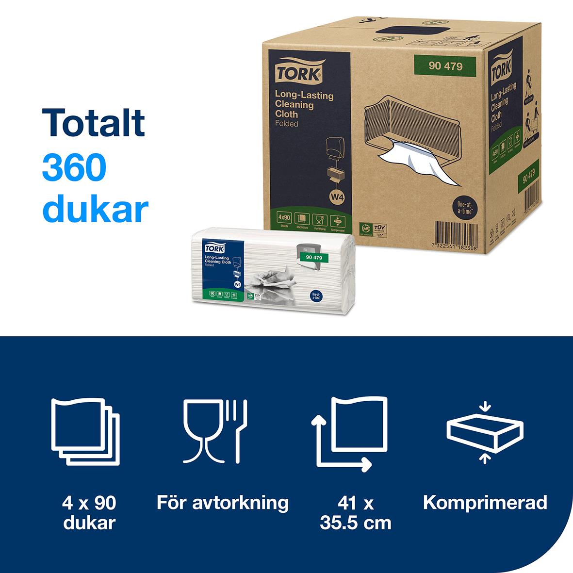 Rengöringsduk Tork W4 Slitstark Vit 355x428mm 53073372_2