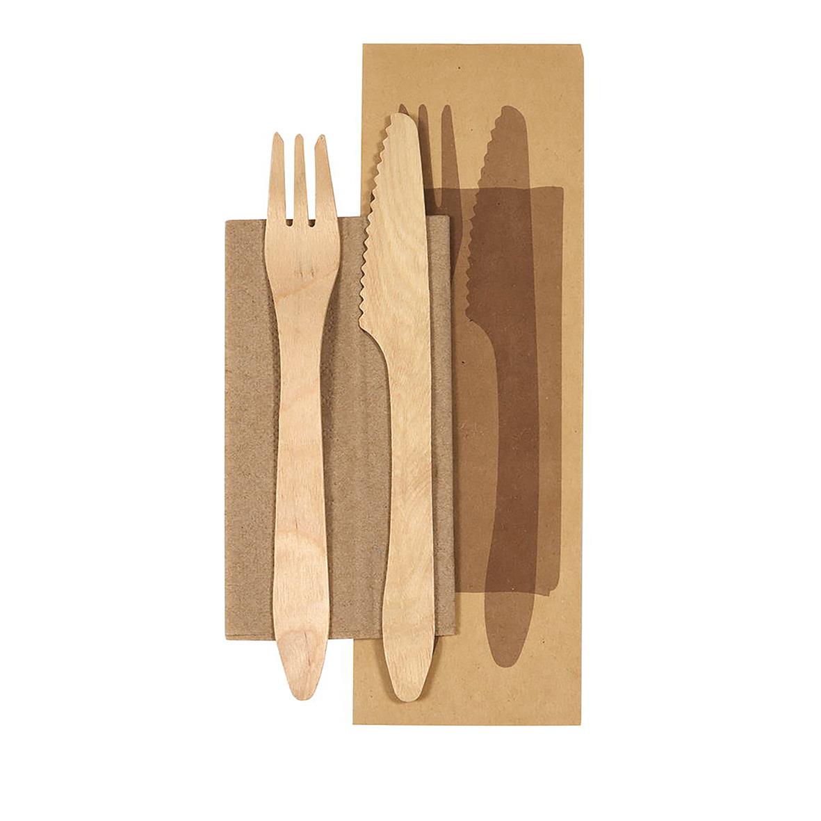 Bestickpåse Duni Kniv, gaffel vaxat trä m brun servett 61010167