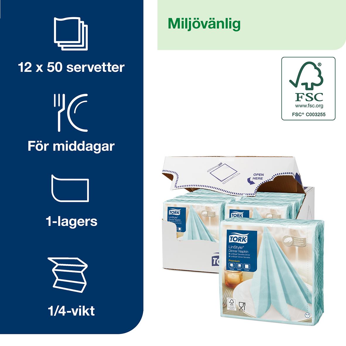 Servett Tork Linstyle aquablå 39x39cm 61050856_2