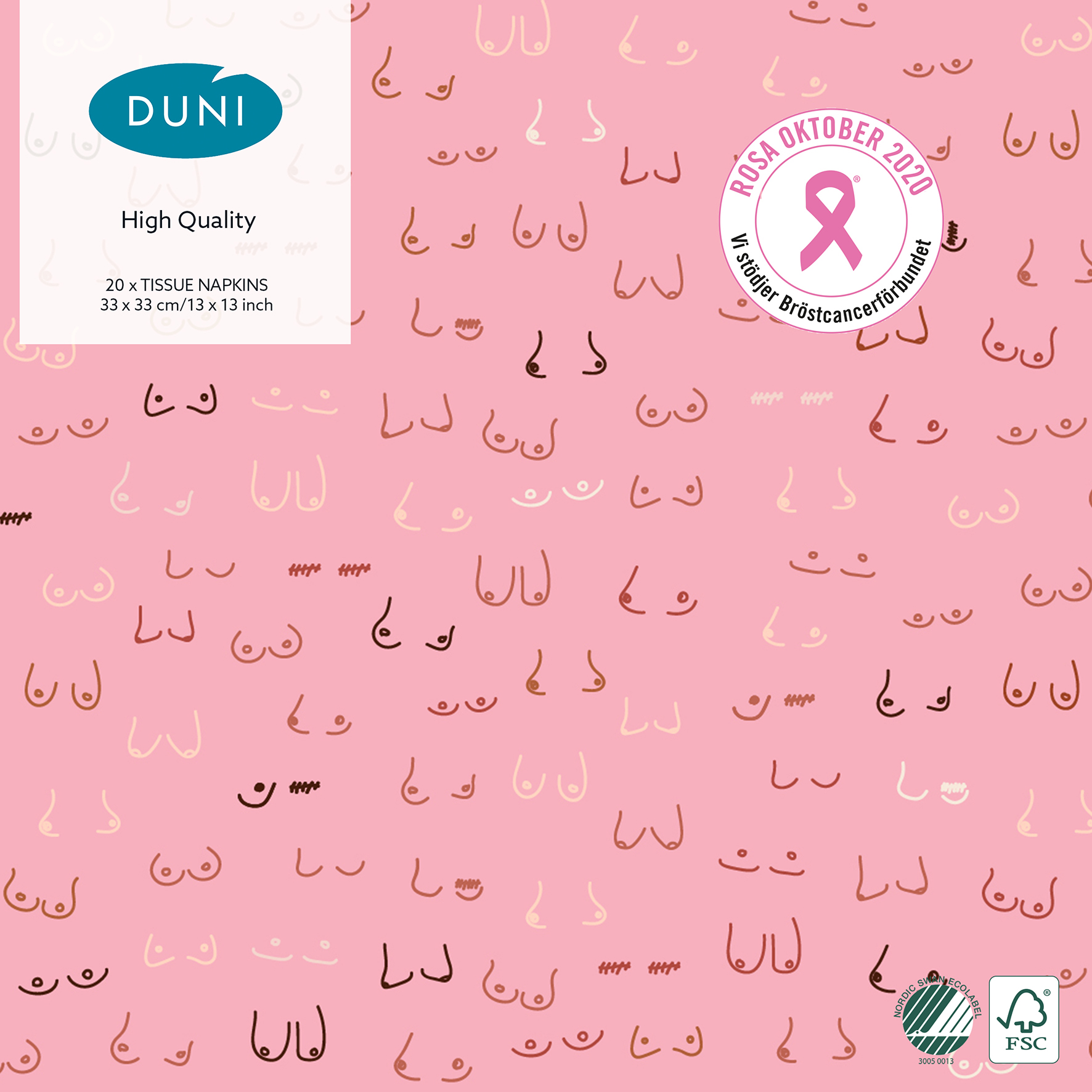 Servett Duni Rosa bandet 3-lag 33x33cm 61051161
