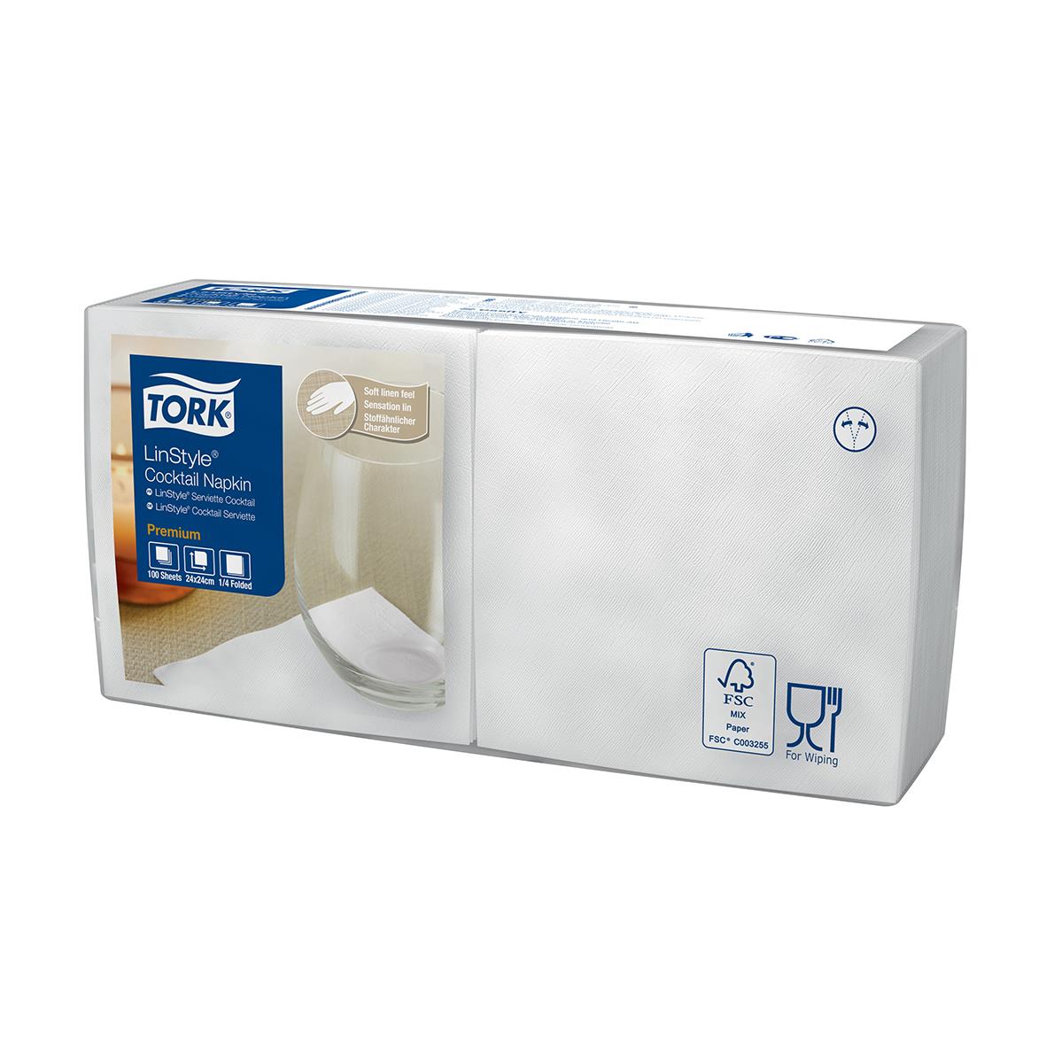 Servett Tork LinStyle cocktail vit 24x24cm 61051248