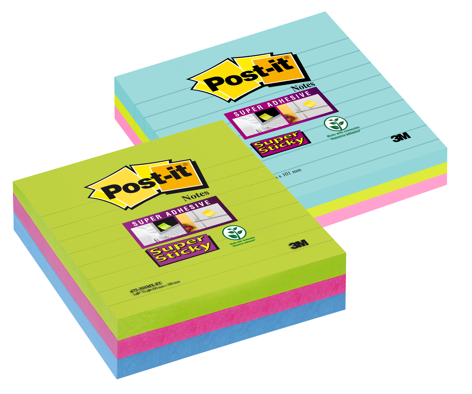 Notisar Post-it Super Sticky linjerat Rainbow 101x101mm 10110229_2