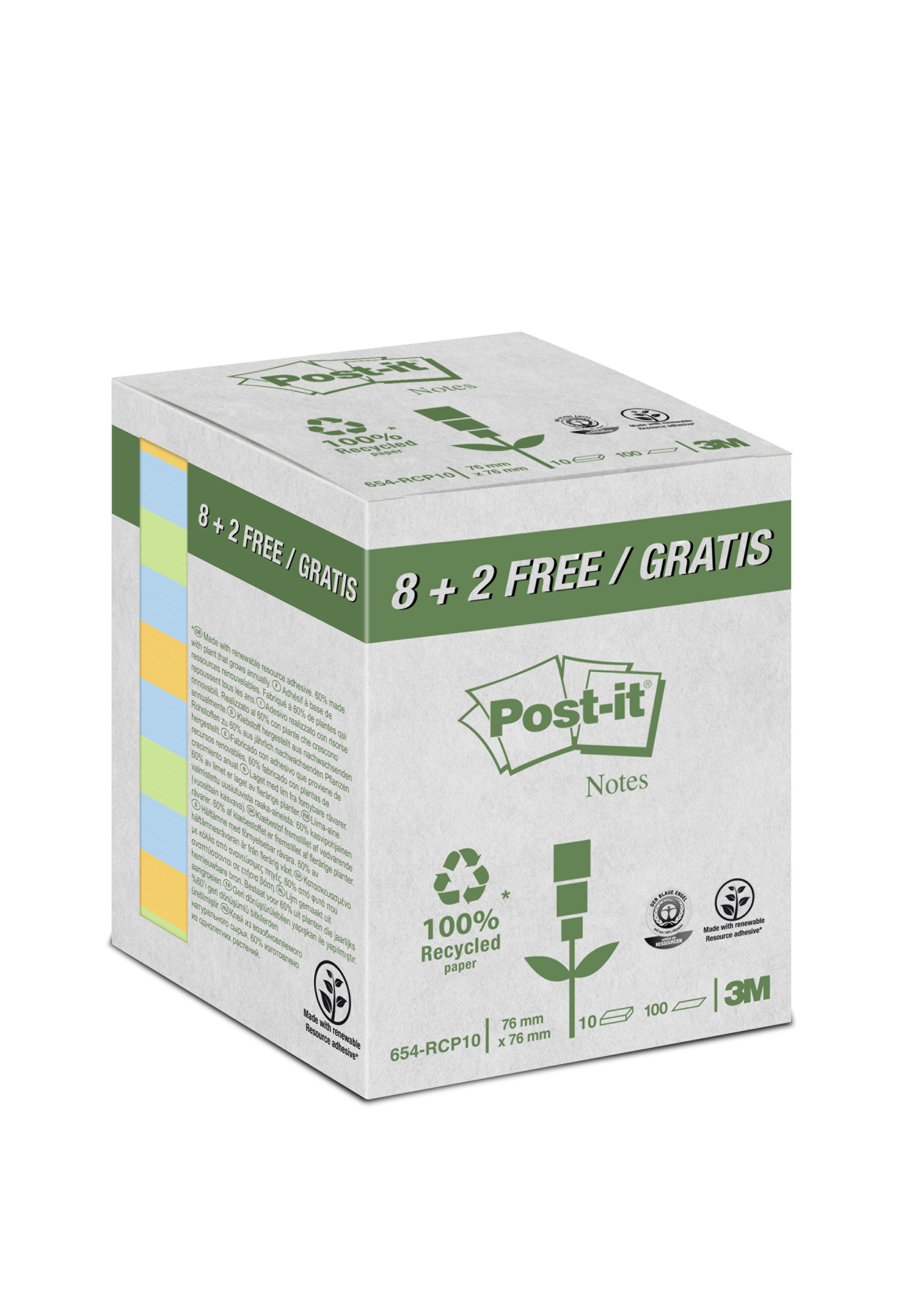 Notisar Post-it 100% Color 100 blad 76x76mm 10110274