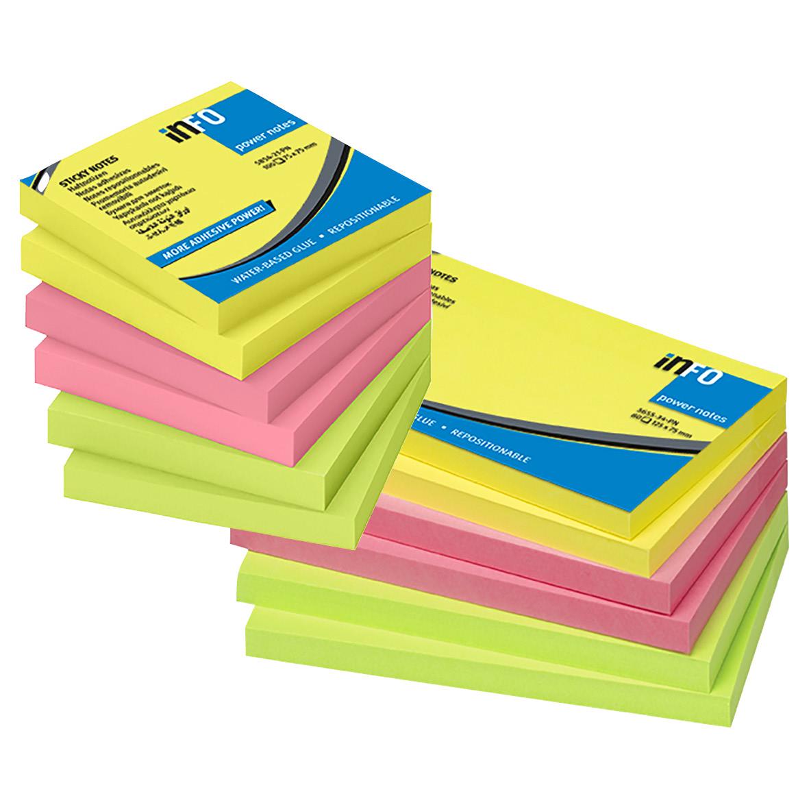 Notisar Info Power Notes Brilliant Mix Gul, Rosa, Grön 75x75mm 10110310_2
