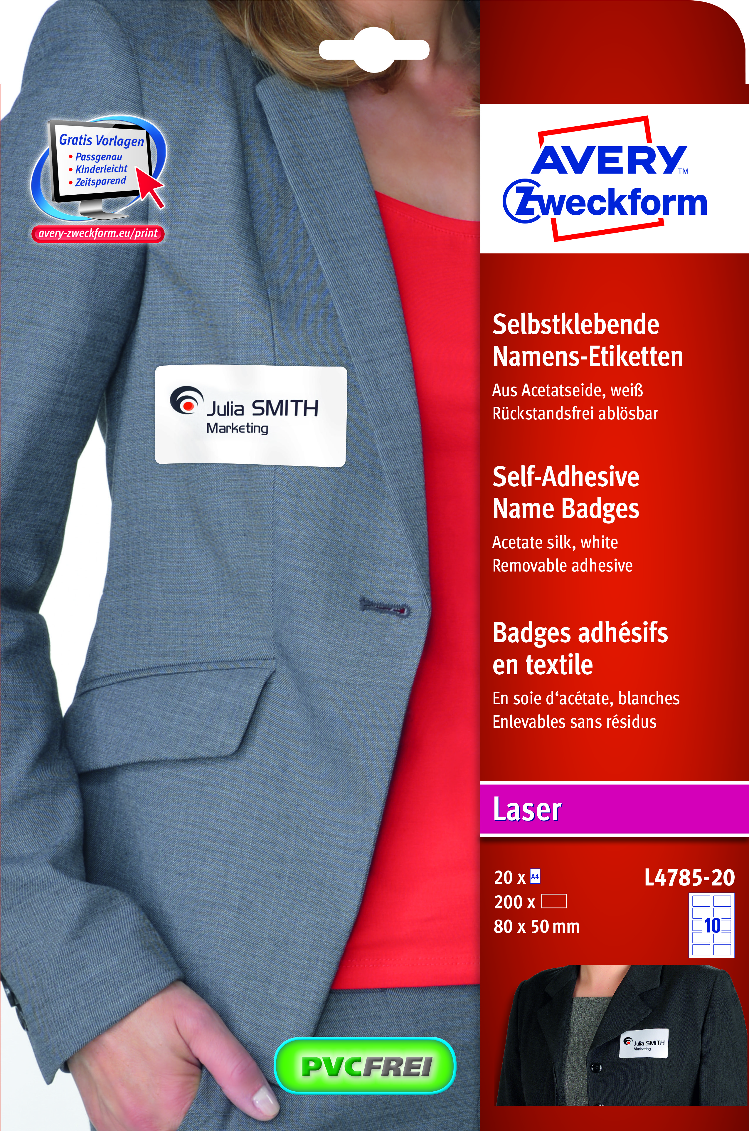 Namnskyltar Avery textiler, avtagbara vit 80x50 mm 15011204_2